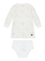 Guess Sukienka dzianinowa A5BK02 Z39N0 Beżowy Regular Fit. Brązowe sukienki dziewczęce Guess, z aplikacjami, z dzianiny, bez ramiączek, proste. Za 164.50 zł.