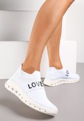 Białe Buty Sportowe z Napisem LOVE i Elastyczną Cholewką Alaissa. Białe obuwie sportowe casual damskie Renee. Za 44.99 zł.