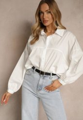 Biała Klasyczna Koszula z Bawełny Meleldi. Białe koszule damskie Renee, m, bez wzorów, z bawełny, eleganckie, bez kołnierzyka, bez ramiączek. Za 79.99 zł.