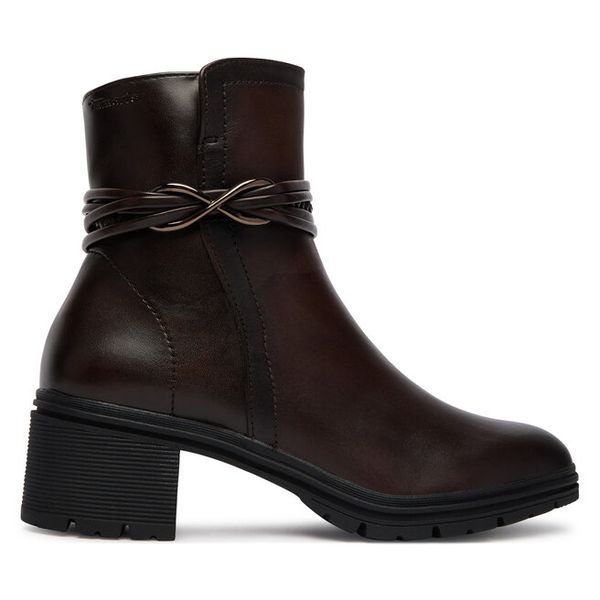 Botki Tamaris. Brązowe botki damskie Tamaris, bez obcasa, na słupku, bez zapięcia. Za 499.99 zł.