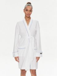 DKNY Szlafrok YI10008 Biały. Białe szlafroki damskie DKNY, bez wzorów, z bawełny, bez kaptura. Za 279.99 zł.