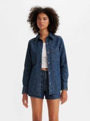 Levi's Koszula dżinsowa w kolorze granatowym rozmiar: M. Niebieskie koszule damskie Levi's, m, bez wzorów, z bawełny, bez kołnierzyka, bez ramiączek. Za 131.74 zł.