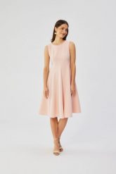 Elegancka rozkloszowana sukienka koktajlowa pudrowy róż. Czerwone sukienki damskie Stylove, bez wzorów, z elastanu, biznesowe, bez ramiączek. Za 429.00 zł.