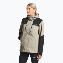 Kurtka przeciwdeszczowa damska Jack Wolfskin Jasper 2L. Brązowe kurtki damskie Jack Wolfskin, l, bez wzorów, bez kaptura. Za 709.99 zł.