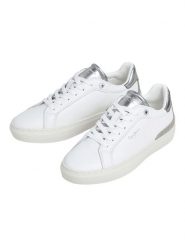 Pepe Jeans FOOTWEAR Skórzane sneakersy "Camden" w kolorze srebrno-białym rozmiar: 38. Białe obuwie sportowe damskie Pepe Jeans FOOTWEAR, z jeansu, bez zapięcia. Za 172.49 zł.