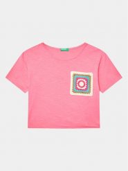 United Colors Of Benetton T-Shirt 3LHAC10BV Różowy Regular Fit. Czerwone koszulki i t-shirty dziewczęce United Colors Of Benetton, bez wzorów, z bawełny, bez kołnierzyka, bez ramiączek. Za 49.99 zł.
