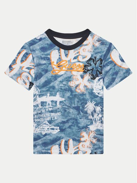 Guess T-Shirt L5GI21 K8HM4 Niebieski Regular Fit. Niebieskie t-shirty i koszulki chłopięce Guess, z aplikacjami, z bawełny, bez kołnierzyka, bez ramiączek. Za 69.99 zł.