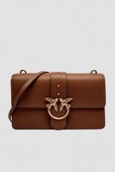 PINKO Brązowa skórzana damska torebka listonoszka Love One Classic ST. Brązowe listonoszki damskie Pinko, bez wzorów, z materiału, bez dodatków. W wyprzedaży za 1,079.99 zł.