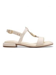 Clarks Skórzane sandały "Ariany Sling" w kolorze kremowym rozmiar: 39,5. Brązowe sandały damskie Clarks, bez wzorów, z otwartym noskiem, bez obcasa, bez zapięcia. Za 173.99 zł.