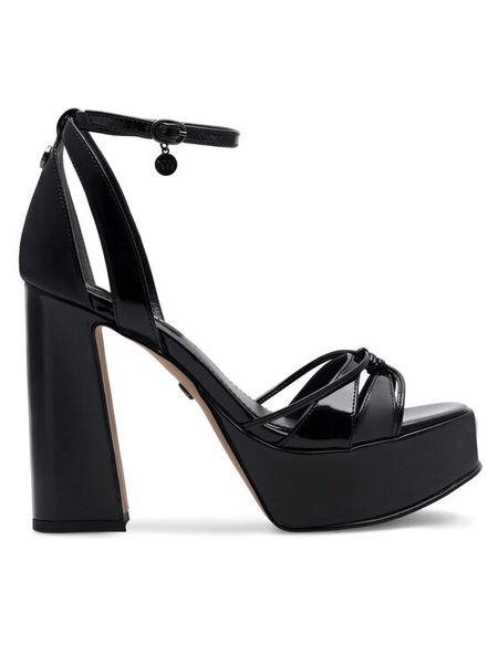 Nine West Sandały Aahida ZL23002CC Czarny. Czarne sandały damskie Nine West, bez wzorów, ze skóry, bez obcasa, na słupku, bez zapięcia. Za 124.99 zł.