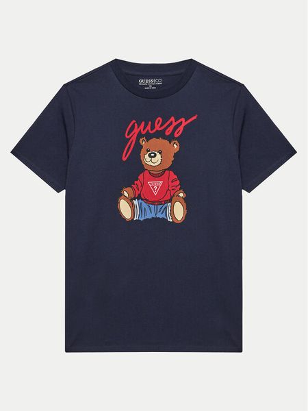 Guess T-Shirt H4BJ06 I3Z14 Granatowy Regular Fit. Niebieskie t-shirty i koszulki chłopięce Guess, z aplikacjami, z bawełny, bez kołnierzyka, bez ramiączek. Za 79.99 zł.