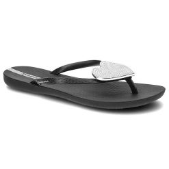 Czarne Japonki Ipanema Wodoodporne Klapki Damskie. Czarne klapki damskie Ipanema, z aplikacjami, bez obcasa, bez zapięcia. Za 89.99 zł.
