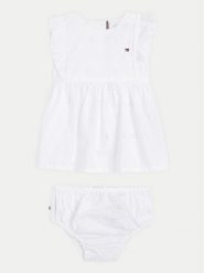 Tommy Hilfiger Sukienka letnia Broderie KN0KN01803 Biały Regular Fit. Białe sukienki dziewczęce Tommy Hilfiger, bez wzorów, z bawełny, bez ramiączek, proste. Za 359.99 zł.