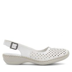 Sandały Rieker. Białe sandały damskie Rieker, bez wzorów, bez obcasa, na płaskiej podeszwie, bez zapięcia. Za 289.99 zł.