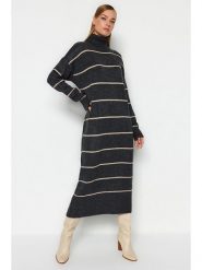 Trendyol Sukienka w kolorze antracytowo-beżowym rozmiar: M. Brązowe sukienki damskie Trendyol, bez wzorów, ze splotem, bez ramiączek. Za 91.12 zł.