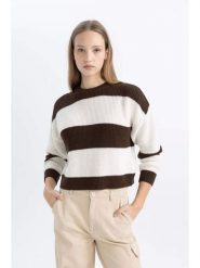 DeFacto Sweter w kolorze brązowo-białym rozmiar: XL. Białe swetry klasyczne damskie DeFacto, xl, bez kołnierzyka. Za 86.99 zł.