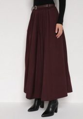 Bordowa Wiskozowa Spódnica o Rozkloszowanym Kroju z Paskiem z Klamrą Lawedisa. Czerwone spódnice damskie Born2be, do pracy, l, bez wzorów, z bawełny, biznesowe, maxi. Za 129.99 zł.