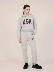 Bluza hoodie z napisem USA - szary. Szare bluzy damskie Sinsay, l, bez wzorów, bez kaptura. Za 49.99 zł.