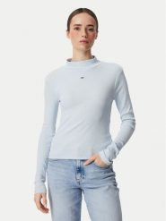 Tommy Jeans Bluzka Essential DW0DW19830 Niebieski jasny Slim Fit. Niebieskie bluzki damskie Tommy Jeans, s, bez wzorów, z bawełny, bez kołnierzyka, bez ramiączek. Za 209.99 zł.