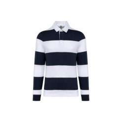 Koszulka polo w paski, długi rękaw Kariban. Niebieskie bluzki damskie KARIBAN, bez wzorów, z bawełny, bez kołnierzyka, bez ramiączek. Za 222.00 zł.