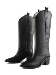 Loft37 Skórzane kowbojki "Euphoric Nights" w kolorze czarnym rozmiar: 41. Czarne kozaki damskie loft37, na zimę, bez obcasa, bez zapięcia. Za 676.04 zł.