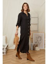 Rodier Lin Lniana sukienka w kolorze czarnym rozmiar: XL/XXL. Czarne sukienki damskie Rodier Lin, bez wzorów, ze lnu, bez ramiączek. Za 158.47 zł.