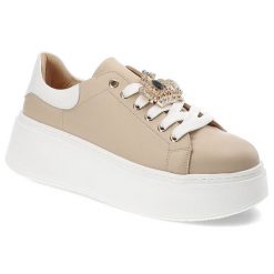 Beżowe Sneakersy Damiss Modne Obuwie Damskie Z Elegancką Broszką. Białe obuwie sportowe damskie DAMISS, na wiosnę, ze skóry, bez zapięcia. Za 479.00 zł.