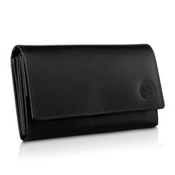 Portfel skórzany BETLEWSKI czarny BPD-NVTC-10 BLACK. Czarne portfele damskie Betlewski, bez wzorów, ze skóry. Za 159.99 zł.