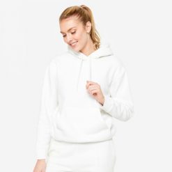 Bluza z kapturem damska Domyos Gym & Pilates 500. Białe bluzy damskie DOMYOS, l, bez wzorów, z bawełny, z kapturem. W wyprzedaży za 89.99 zł.