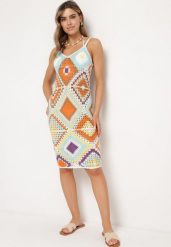 Żółta Wzorzysta Sukienka Midi z Szydełkowej Bawełny na Cienkich Ramiączkach Juliesa. Żółte sukienki damskie Born2be, bez wzorów, z bawełny, bez ramiączek. Za 179.99 zł.