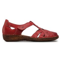 Sandały Josef Seibel. Czerwone sandały damskie Josef Seibel, bez wzorów, bez obcasa, na płaskiej podeszwie, bez zapięcia. Za 269.99 zł.