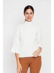 ASSUILI Sweter w kolorze białym rozmiar: 36. Białe swetry klasyczne damskie Assuili, ze splotem, bez kołnierzyka. Za 122.38 zł.