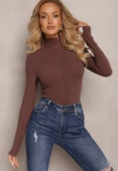 Brązowy Sweter Golf z Ozdobnym Przeszyciem Dayshawn. Brązowe golfy damskie Renee, m, z aplikacjami, z jeansu, bez ramiączek. Za 99.99 zł.