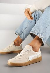 Beżowe Casualowe Sneakersy Typu Kultowe Tenisówki Ablerri. Brązowe obuwie sportowe damskie Renee, bez zapięcia, tenisowe. Za 79.99 zł.
