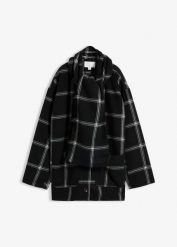 Kurtka przejściowa z odpinanym szalem. Czarne kurtki damskie bonprix, bez wzorów, z wełny, bez kaptura. Za 299.99 zł.