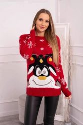 Sweter świąteczny z reniferem czerwony. Czerwone swetry klasyczne damskie KESI, l, z wełny, bez kołnierzyka, plus size. Za 125.45 zł.