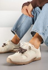 Beżowe Sneakersy z Podwójnymi Sznurówkami Terfitra. Brązowe obuwie sportowe casual damskie Renee. Za 79.99 zł.