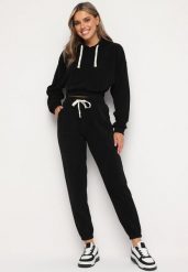 Czarne Spodnie Dresowe z Dodatkiem Bawełny z Wysokim Stanem i Gumką w Talii Xesaria. Czarne spodnie dresowe damskie Born2be, xl, bez wzorów, z bawełny. Za 29.99 zł.