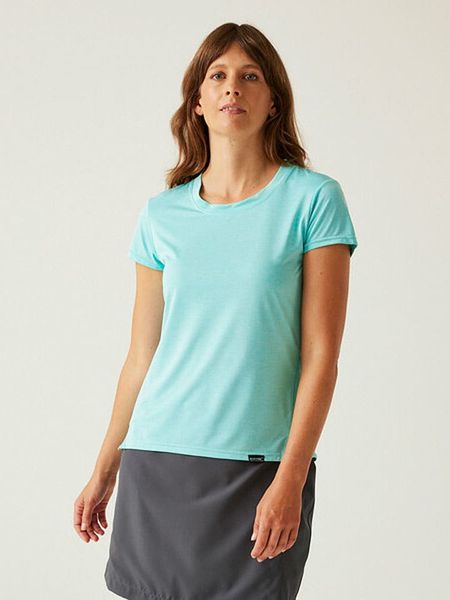 Regatta Koszulka funkcyjna "Limonite VIII" w kolorze turkusowym rozmiar: 38. Niebieskie koszulki damskie Regatta, bez wzorów, z materiału, bez kołnierzyka, bez ramiączek. Za 37.12 zł.