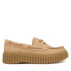 Półbuty Clarks. Brązowe półbuty damskie Clarks, bez wzorów, bez obcasa, na płaskiej podeszwie, bez zapięcia. Za 519.99 zł.