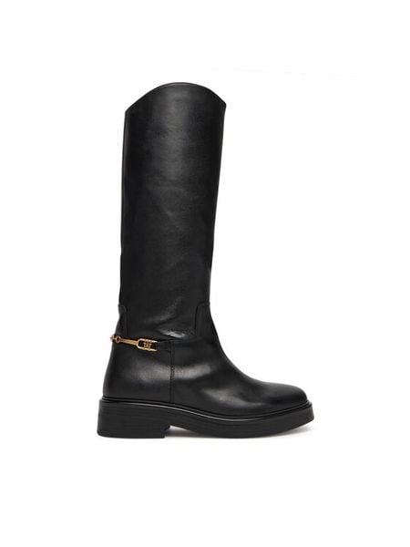 Tommy Hilfiger Oficerki Horsebit Riding FW0FW08863 Czarny. Czarne kozaki damskie Tommy Hilfiger, ze skóry, bez obcasa, na płaskiej podeszwie, bez zapięcia. Za 949.99 zł.