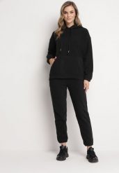 Czarny Dzianinowy Komplet Dresowy 2-częściowy z Bluzą i Spodniami Norikas. Czarne bluzy damskie Born2be, xl, bez wzorów, z dresówki, z kapturem. Za 109.99 zł.