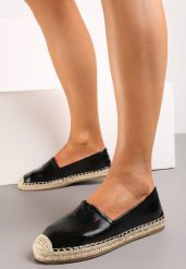 Czarne Metaliczne Espadryle Ozdobione Plecionką na Nosku i Podeszwie Mareolle. Czarne espadryle damskie Renee, w ażurowe wzory, bez obcasa. Za 44.99 zł.