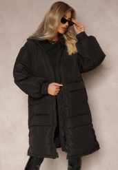 Czarna Kurtka Oversize do Kolana z Kapturem Zasi. Czarne kurtki damskie Renee, na zimę, m, bez wzorów, z jeansu, z kapturem. Za 229.99 zł.
