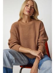 Happiness Istanbul Sweter w kolorze jasnobrązowym rozmiar: S/M. Brązowe swetry klasyczne damskie Happiness Istanbul, m, ze splotem, bez kołnierzyka. Za 82.83 zł.