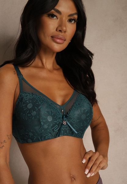 Ciemnozielony Koronkowy Biustonosz Ozdobiony Przezroczystą Wstawką Acalinai. Zielone biustonosze Renee, bez wzorów, z jeansu. Za 39.99 zł.