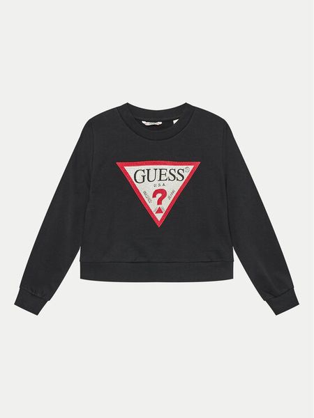 Guess Bluza J4YQ22 KA6R3 Czarny Classic Fit. Czarne bluzy dziewczęce Guess, z aplikacjami, z bawełny, bez ramiączek, bez kaptura. Za 99.99 zł.