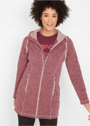 Długa bluza rozpinana z polaru, z kapturem. Czerwone bluzy damskie bonprix, bez wzorów, z polaru, z kapturem. Za 169.99 zł.
