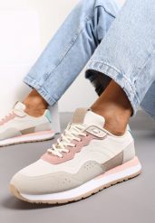Biało-Różowe Sneakersy Zdobione Wstawkami z Imitacji Skóry Fayela. Czerwone obuwie sportowe damskie Renee, ze skóry, bez zapięcia. Za 79.99 zł.