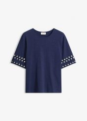 T-shirt z czystej bawełny. Niebieskie t-shirty damskie bonprix, bez wzorów, z bawełny, bez kołnierzyka. Za 87.99 zł.